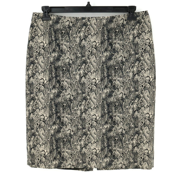 Talbots Skirt 12 Womens Black Beige Animal Print Lined Pencil Snakeskin print - Picture 1 of 9
